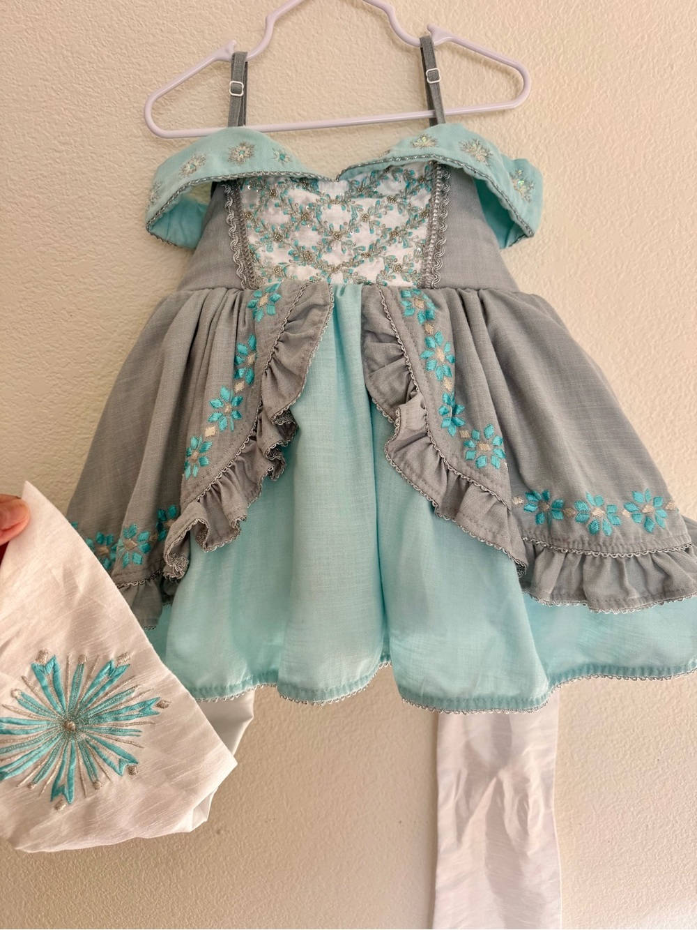 Aqua & Gray Embroidered Princess Dress for Kids